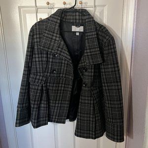 Black Plaid Pea Coat- Size XL